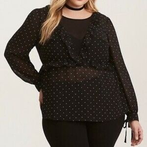 Torrid sheer ruffle polka dot blouse size 1